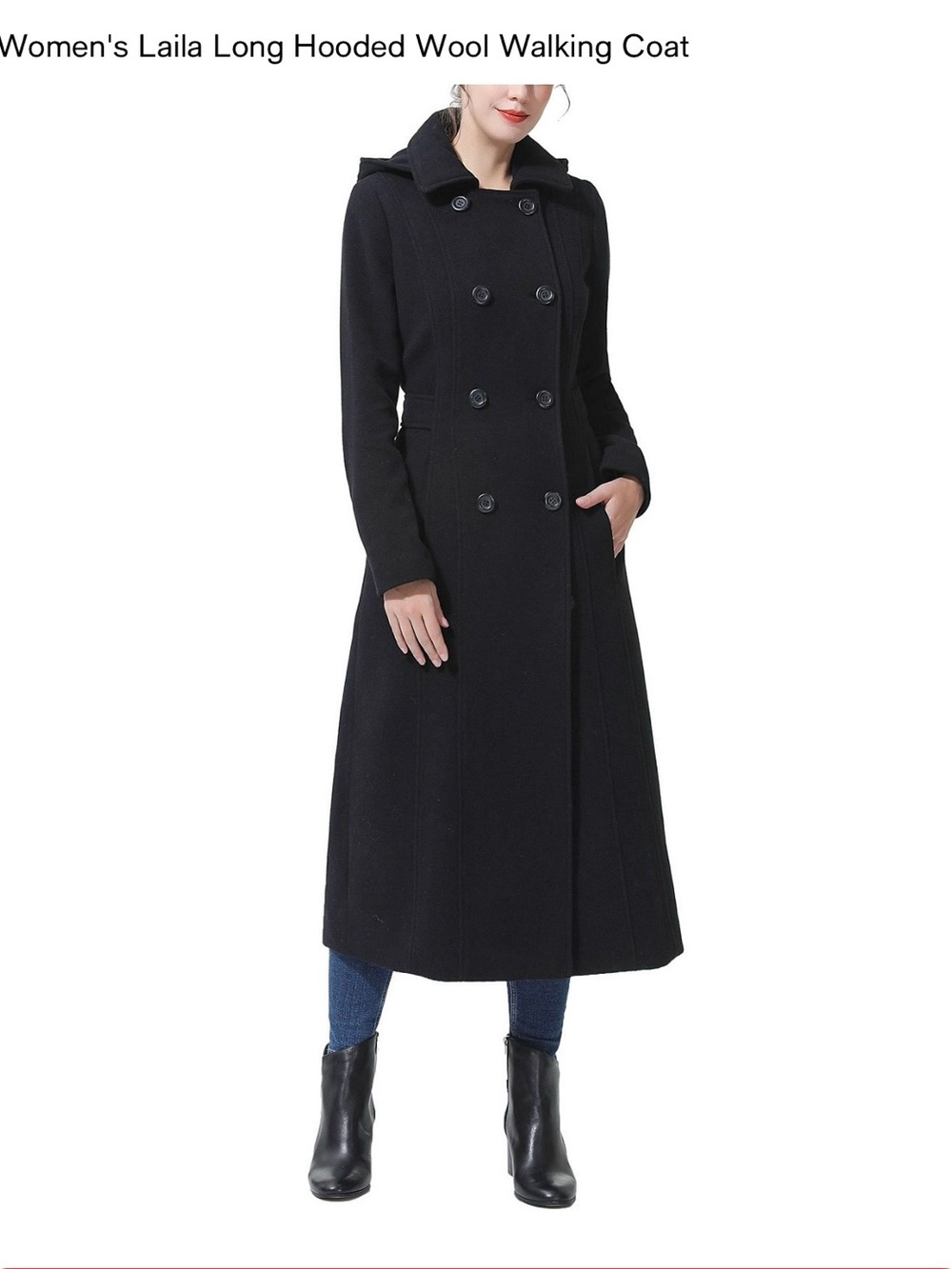 Women's Long Hooded Wool Trench Coat - Black